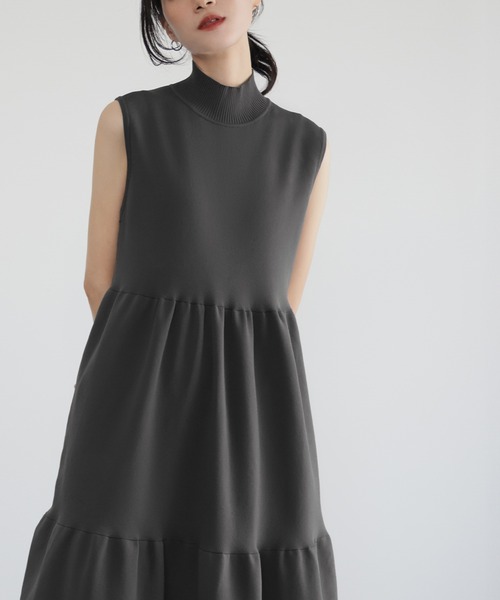 「ELFRANK」 ノースリーブワンピース FREE チャコールグレー レディースの画像4