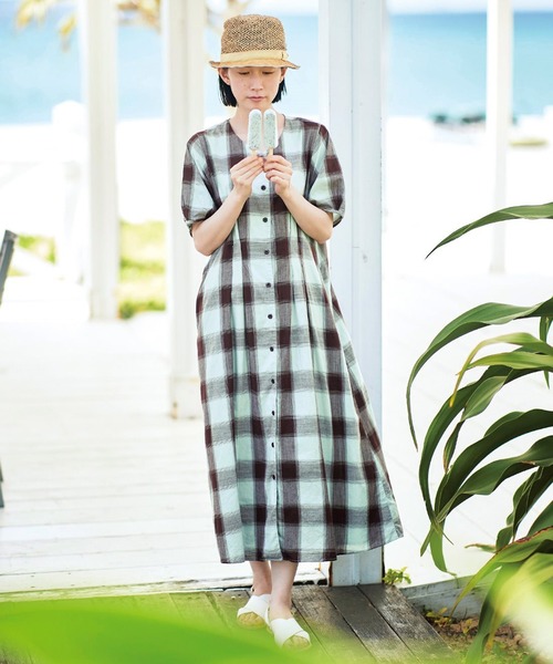 「Sunny clouds」 半袖ワンピース LARGE ミント レディース_画像2
