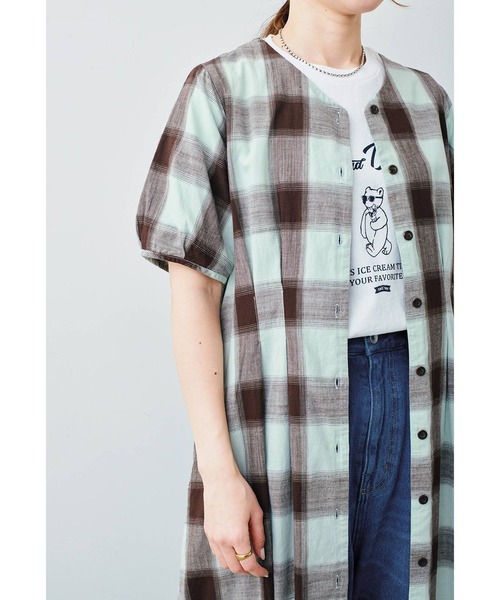 「Sunny clouds」 半袖ワンピース LARGE ミント レディース_画像9