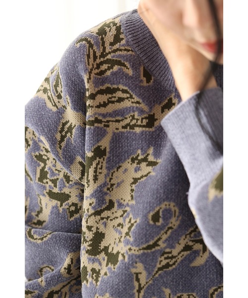 cawaii ニット セーター エレガントな花柄のモールジャガードニット