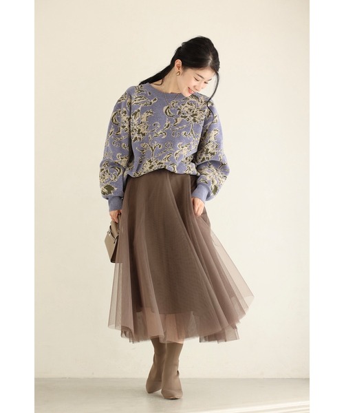 cawaii ニット セーター エレガントな花柄のモールジャガードニット