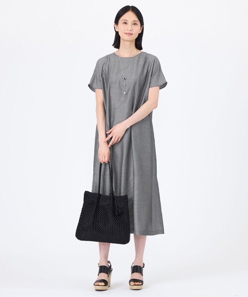 「TRANS WORK」 半袖ワンピース 38 チャコールグレー レディースの画像