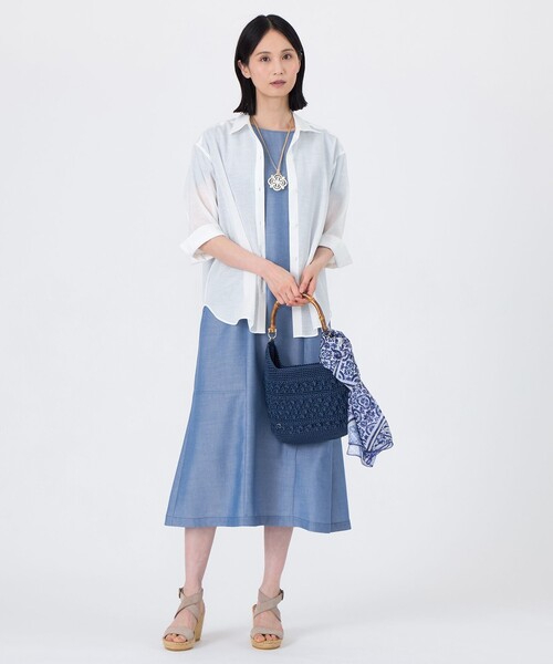 「TRANS WORK」 半袖ワンピース 38 チャコールグレー レディースの画像