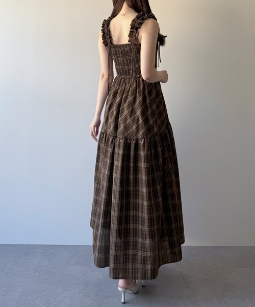 mipiarl ワンピース チェック柄フリルショルダーワンピース : ZOZOTOWN