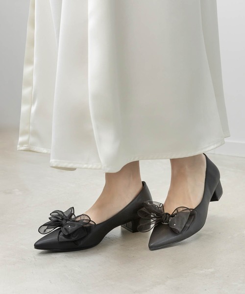 RANDA（ランダ） パンプス 2WAY シアーリボンチャンキーヒールパンプス
