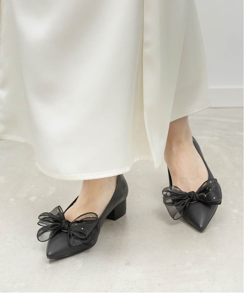 RANDA（ランダ） パンプス 2WAY シアーリボンチャンキーヒールパンプス