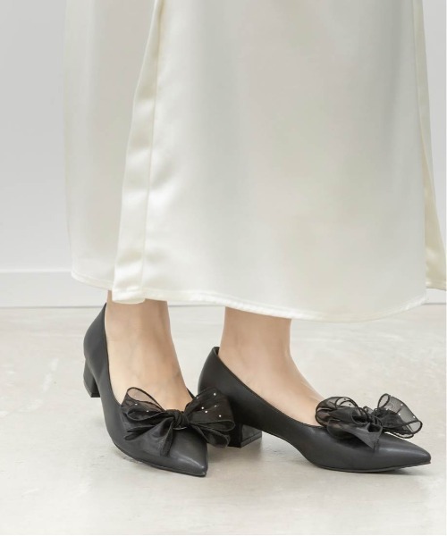 RANDA（ランダ） パンプス 2WAY シアーリボンチャンキーヒールパンプス