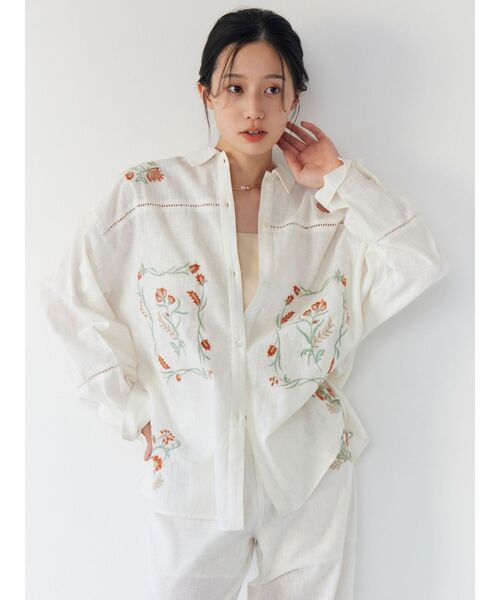 ブラウス シャツ エンブロイダリーエスニックシャツ レディースの画像