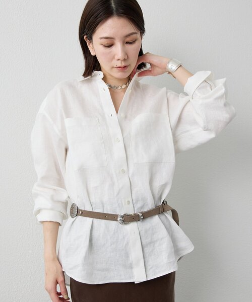 【美品】ウィムガゼット　ハイストレッチツイルシャツ　コットン　リネン Whim Gazette - 【美品】ウィムガゼット ハイストレッチツイルシャツ