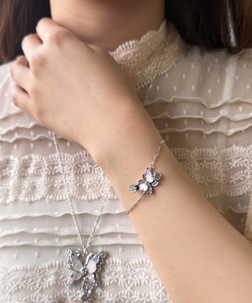 ブレスレット 蝶 小花モチーフ ブレスレット レディースの画像