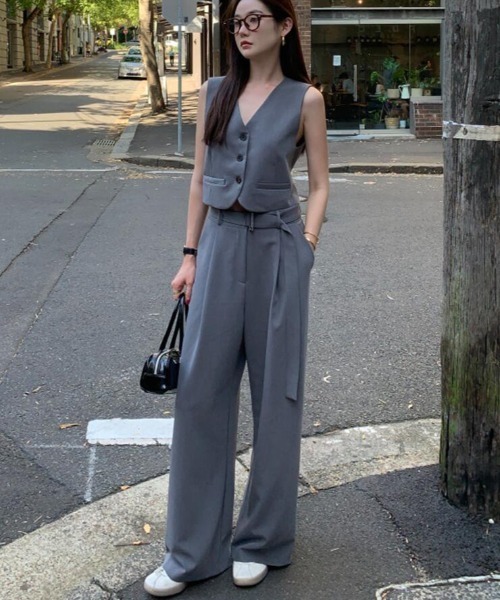 セットアップ V ネック ベスト ワイドパンツ レディース : ZOZOTOWN