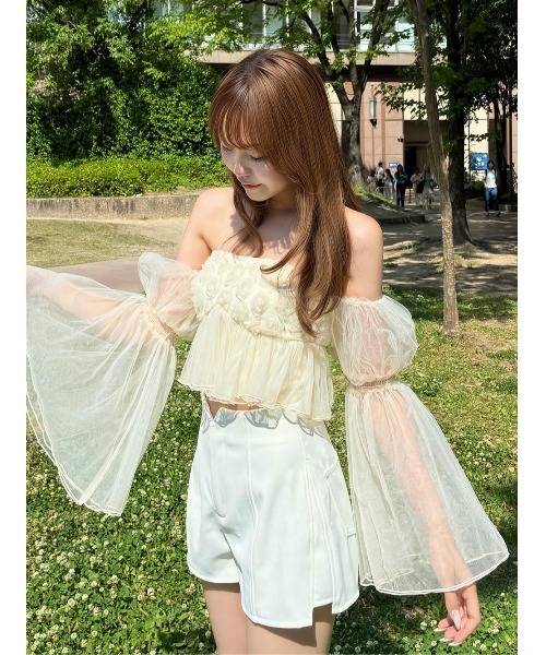 Darich ボリュームスリーブローズチュールベアトップ Darich（ダーリッチ） ボリュームスリーブローズチュールベアトップ