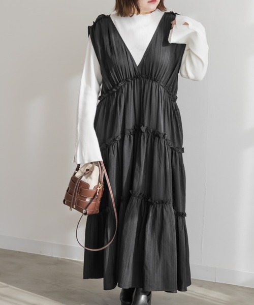 「CLETTE」 ノースリーブワンピース 3L ブラウン レディース_画像2