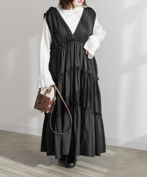 「CLETTE」 ノースリーブワンピース 3L ブラウン レディース_画像3
