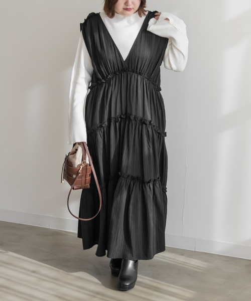 「CLETTE」 ノースリーブワンピース 3L ブラウン レディース_画像4