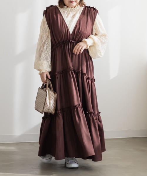 「CLETTE」 ノースリーブワンピース 3L ブラウン レディース_画像6