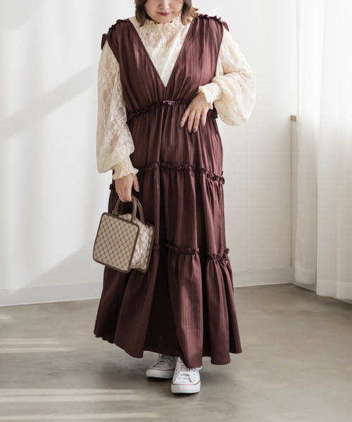 「CLETTE」 ノースリーブワンピース 3L ブラウン レディース_画像7