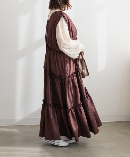 「CLETTE」 ノースリーブワンピース 3L ブラウン レディース_画像8