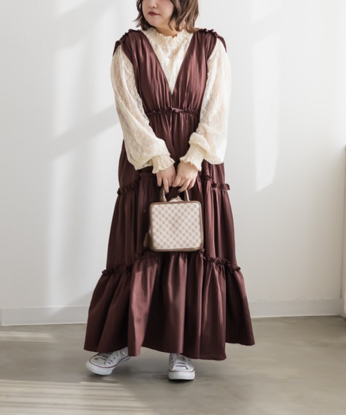 「CLETTE」 ノースリーブワンピース 3L ブラウン レディース_画像9