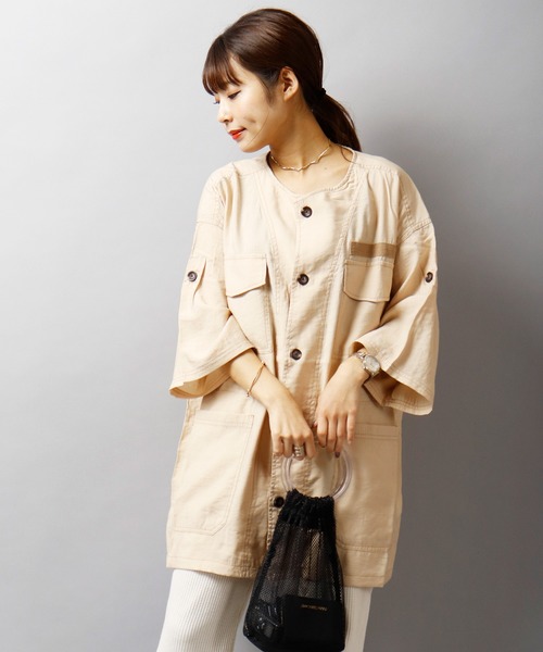 シャツ ブラウス Cube Sugar クリンプ ノーカラーミリタリー シャツワンピース Womens Zozotown 通販 Paypayモール