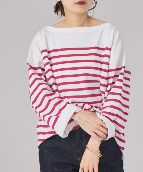 coco★新品★ムータマリン★muta★長袖クルーネックセーター/パネルボーダーニット★ピンク★6(L)※レターパックプラス発送可★91003 Rouge vif ニット セーター パネルボーダーニット レディース