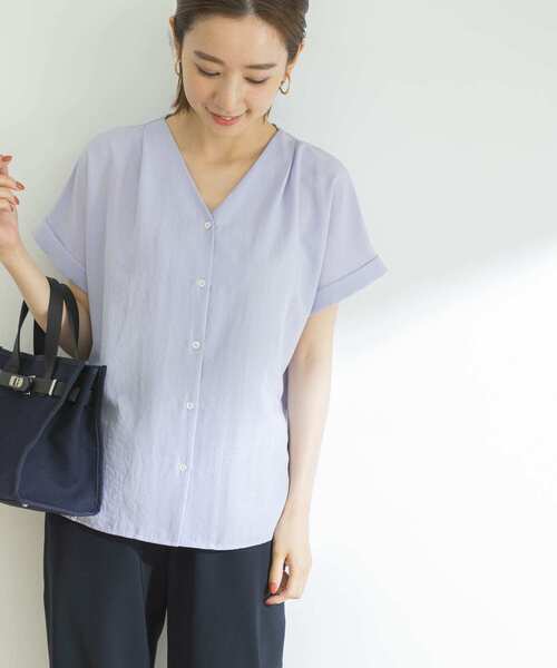 URBAN RESEARCH ブラウス シャツ エアリーVネック半袖シャツ-1