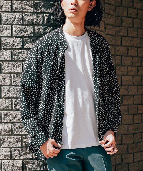 【人気】　LA BOUCLE  パターン スタンドカラーシャツ　サイズ３ 人気】 LA BOUCLE パターン スタンドカラーシャツ サイズ3