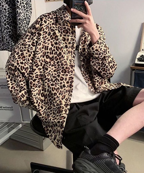 シャツ 「WARAIJOGO」ヒョウ柄オーバーサイズ長袖シャツ(NEZ) メンズ