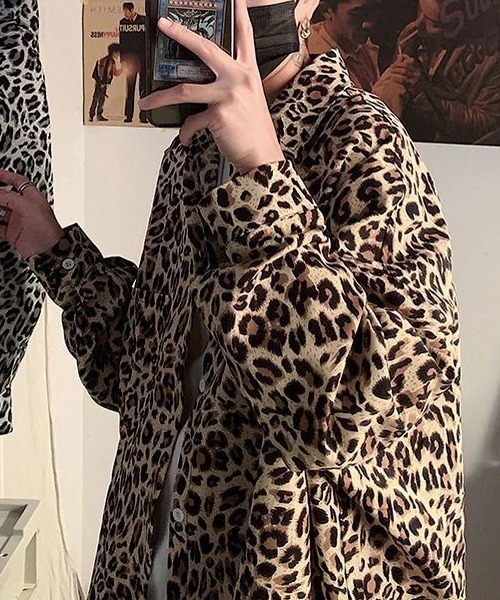 シャツ 「WARAIJOGO」ヒョウ柄オーバーサイズ長袖シャツ(NEZ) メンズ