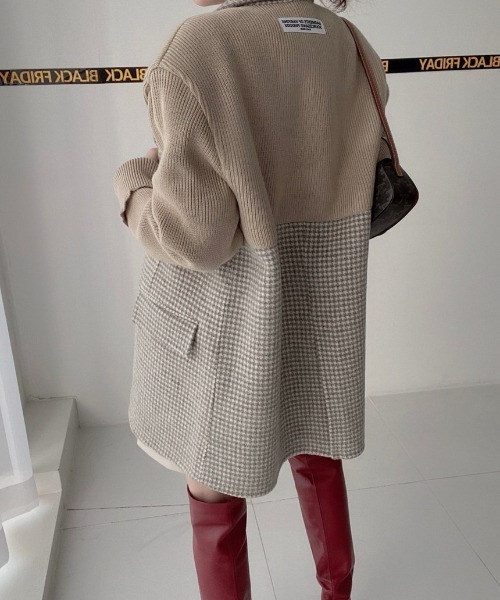 N.s ジャケット テーラードジャケット 袖ニットドッキングチェック