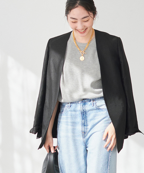 Shantung V Neck ジャケット plage ジャケット ノーカラージャケット Shantung V Neck