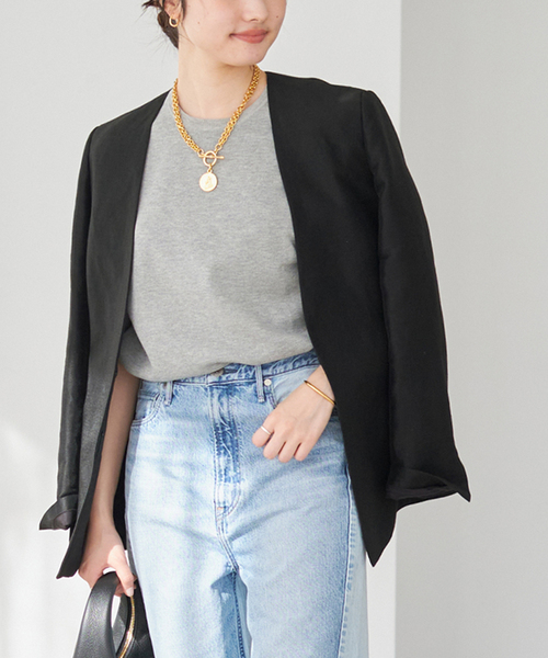 plage ジャケット ノーカラージャケット Shantung V Neck