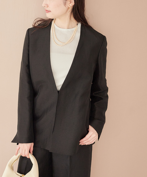 plage ジャケット ノーカラージャケット Shantung V Neck
