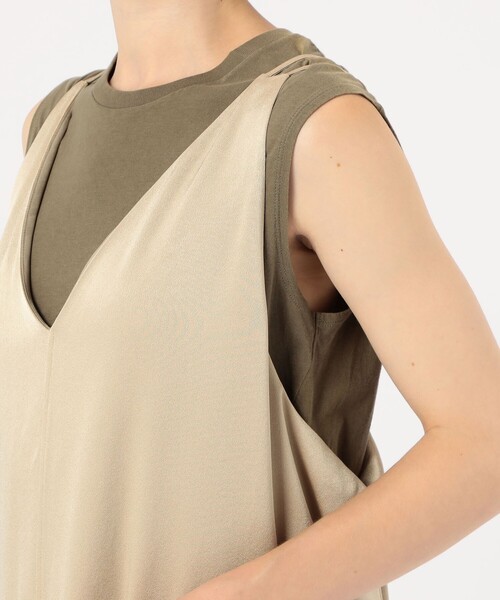 ワンピース トリアセテートポリエステルサテン ダブルストラップキャミソールワンピースの画像
