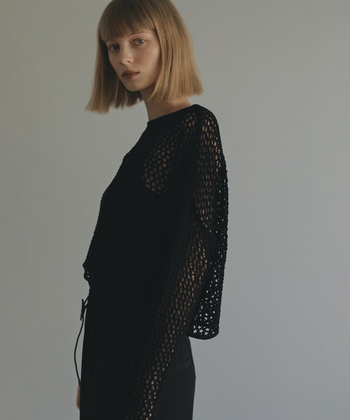 トップス MANOF HOLE KNIT TOPS BLACK MANOF（マノフ） ニット セーター MESH WIDE KNIT TOPS レディース