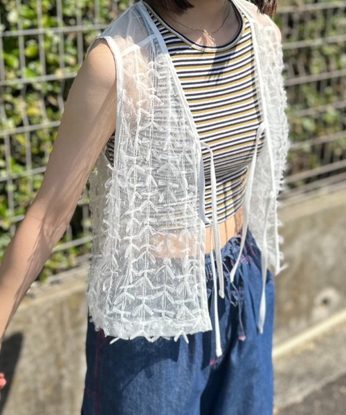 美品 Rossa インポートローサ レース メッシュ シアーベスト ジレ Achic ベスト ジレ レースベスト レディース : ZOZOTOWN Yahoo
