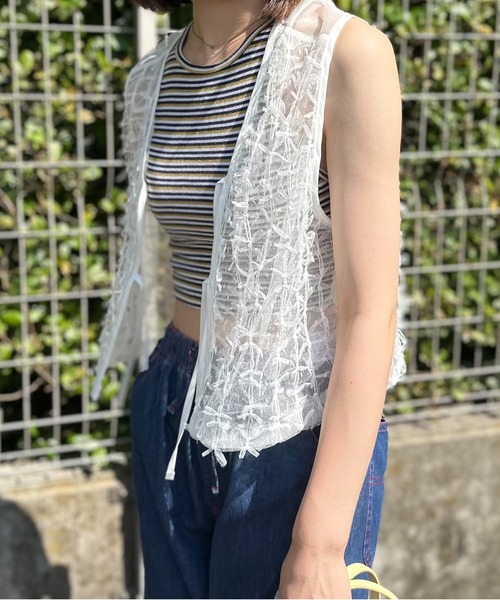 mi via loca ベスト ジレ シアー リボンチュールレース
