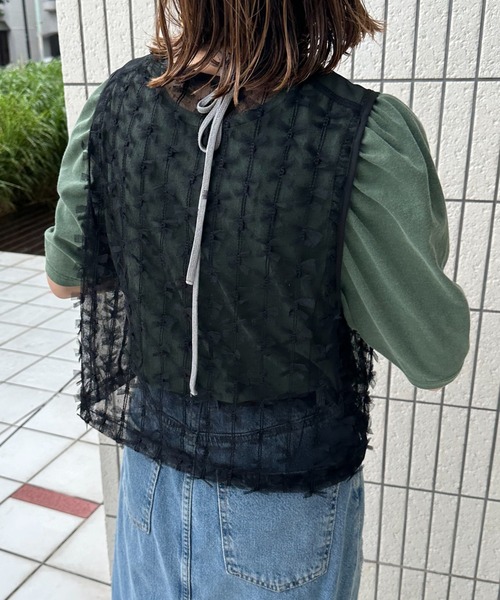 mi via loca ベスト ジレ シアー リボンチュールレース