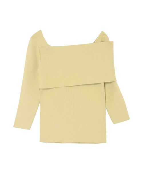 イエロー オフショルダー ニットセーター OFF-SHOULDER COTTON SWEATER：ニット（ニット／セーター