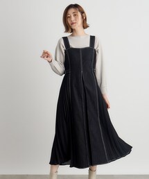 デニムプリーツワンピース grove ワンピース デニムサイドプリーツジャンドレ : ZOZOTOWN