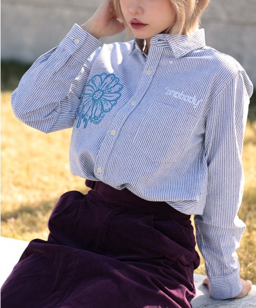 ブラウス シャツ 「*anobody* / アノバディー」Flower Stripe Shirts　/ フラワーストライプオックスフォードシャツ レデ anobody ブラウス シャツ 「*anobody* / アノバディー」Flower