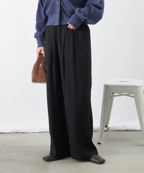 新品♡ LUCA ワイドパンツ サテン調 ブラック LADY LUCK LUCA パンツ LC/LLL ウエストゴムタックワイドパンツ