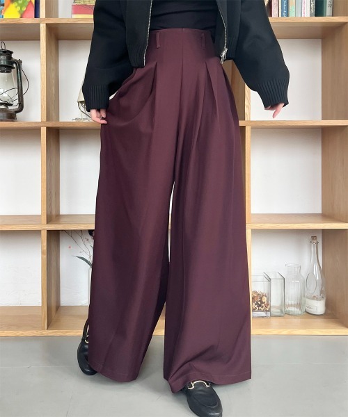 ハイウエスト ワイドスラックス タックパンツ シンプル綺麗め 楽天市場】ハイウエスト ワイド タック パンツ 女性 レディース