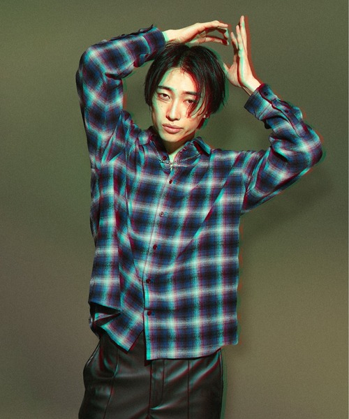 Ellno Loset シャツ フラワープリントチェックシャツ メンズ