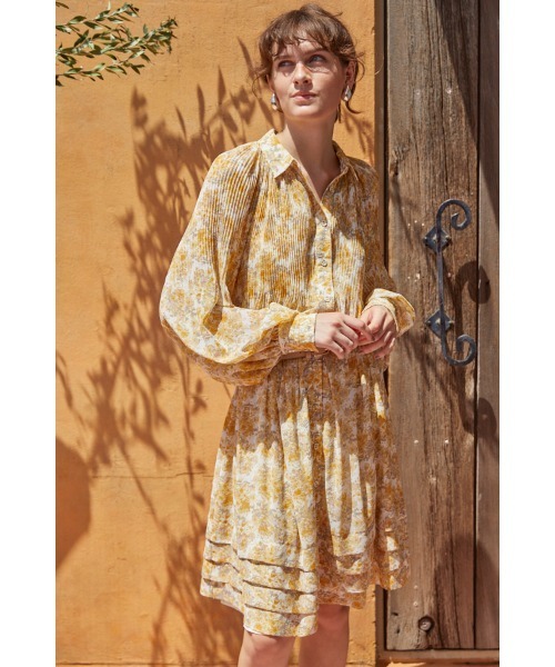 Estella.K ワンピース Merida Floral Belted Dress プリーツミニマム