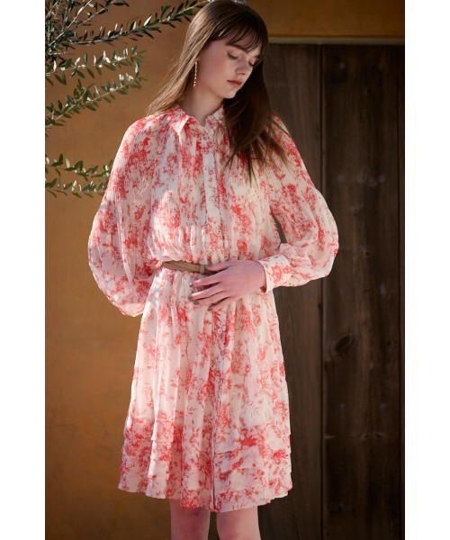 Estella.K ワンピース Merida Floral Belted Dress プリーツミニマム