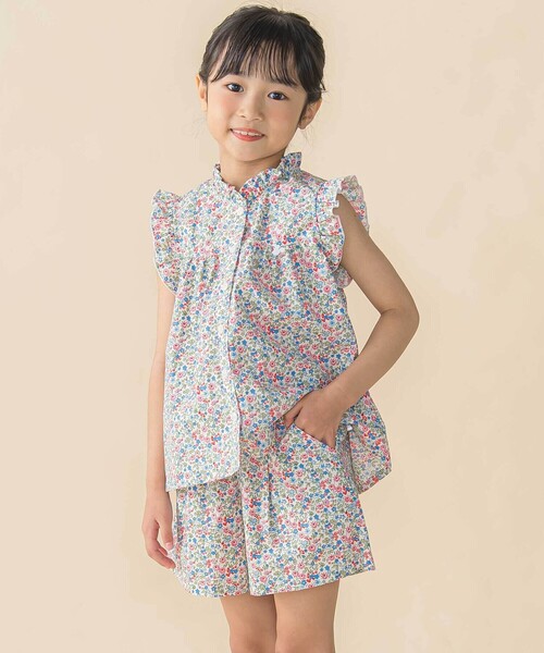 BeBe　キッズ　セットアップ　トップス　キュロット　150cm 美品 BeBe Petits Pois Vert セットアップ 小花柄フリルブラウス+