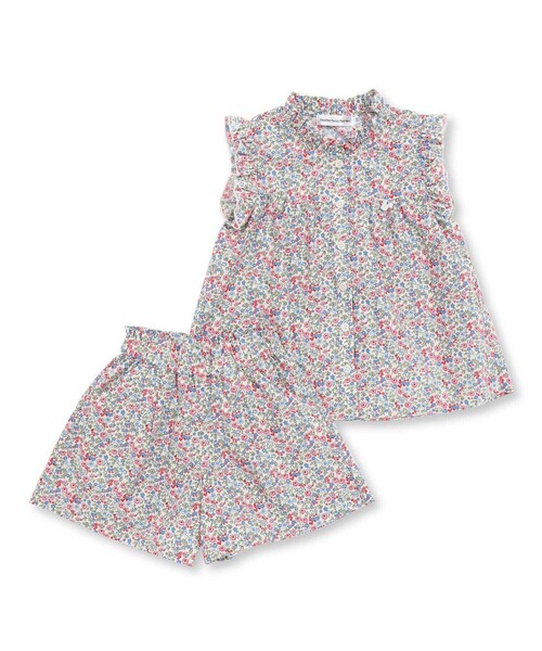 BeBe　キッズ　セットアップ　トップス　キュロット　150cm 美品 BeBe Petits Pois Vert セットアップ 小花柄フリルブラウス+