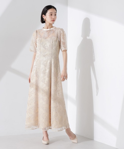 kaene ドレス kaene/シャイニーエンブロイダリーレースドレス