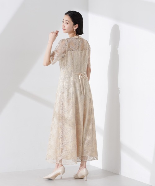 kaene ドレス kaene/シャイニーエンブロイダリーレースドレス
